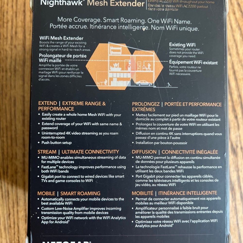 Nighthawk X4 WiFi Mesh Extender smart Roaming. One WiFi Name. Ex7300 open box